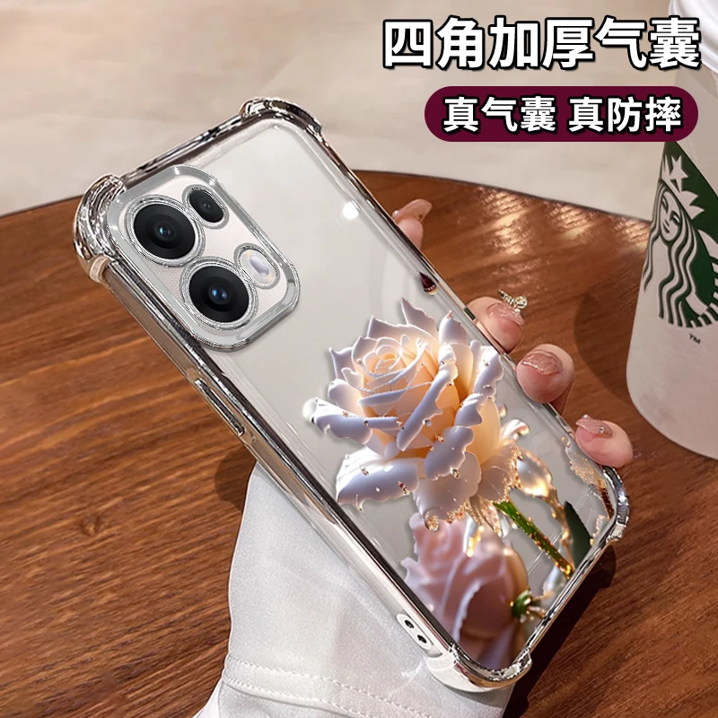 适用于opporeno13pro水晶玫瑰电镀防摔壳创意女手机壳保护套