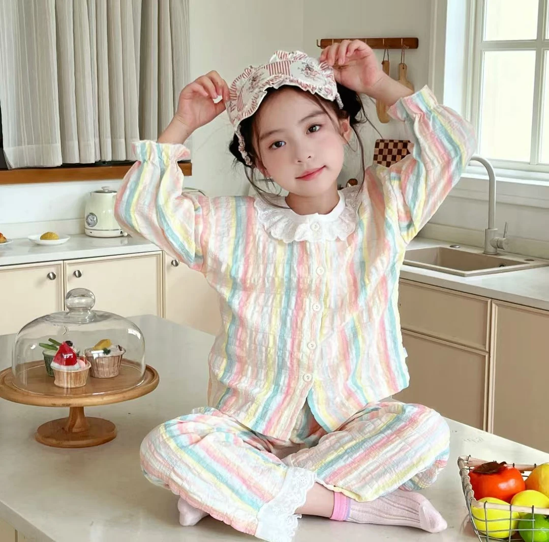 【7A抗菌时光棉】2025新款亲子装家居服女童花边甜美睡衣套装blxj