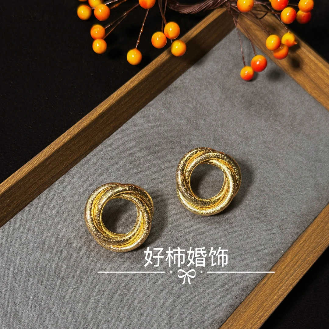铜合金耳饰 好柿｜561小众新娘几何线条感高级清冷新娘礼服耳环