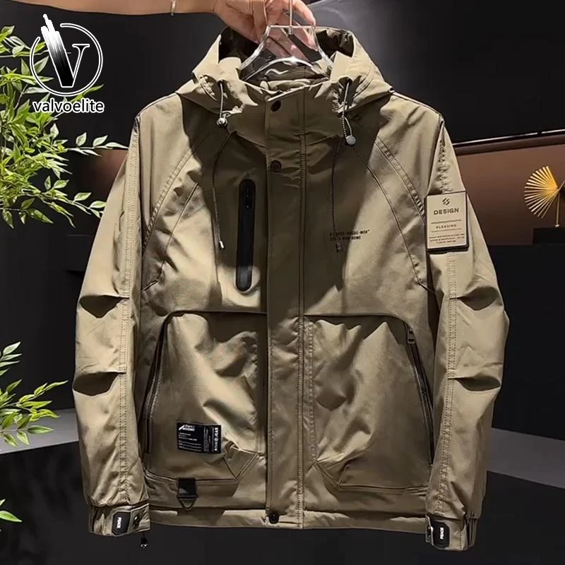 VALVOELITE工装连帽外套男款秋冬季新款加棉40岁男款加绒加厚棉服