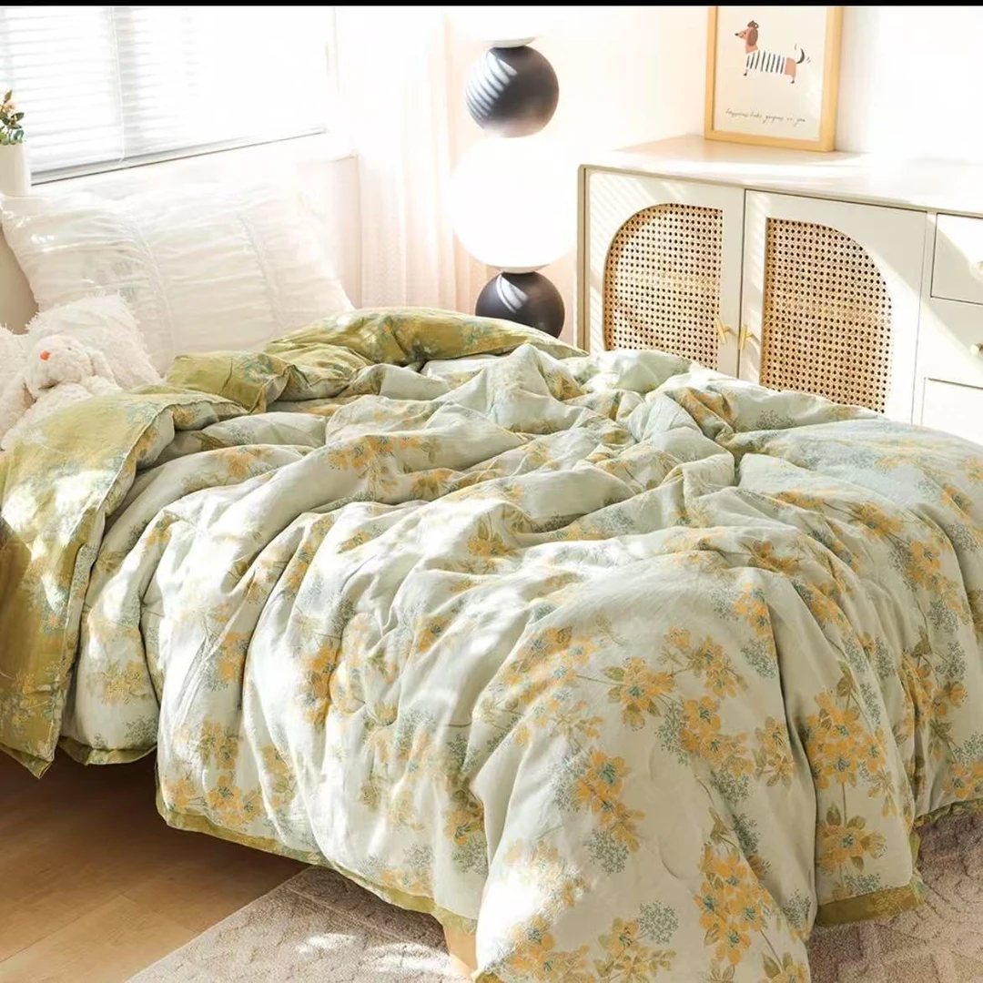 【双层纱被套-嫣然-绿-200】双层有氧纱布被套