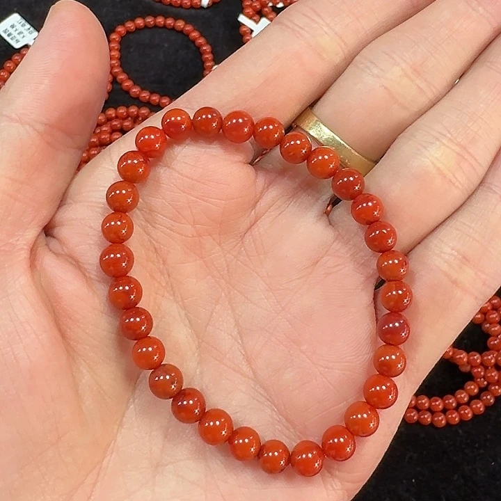 南红玛瑙手链未镶嵌手串原矿南红瓦西柿子锦6mm