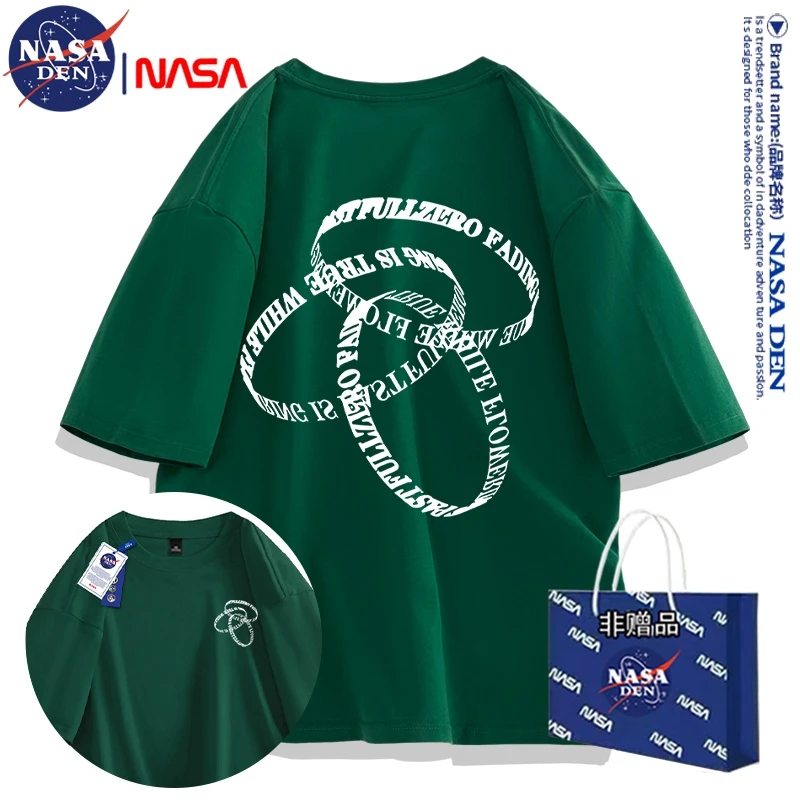 NASA联名夏季印花短袖T恤男女2025新款纯棉圆领休闲重磅潮流上衣