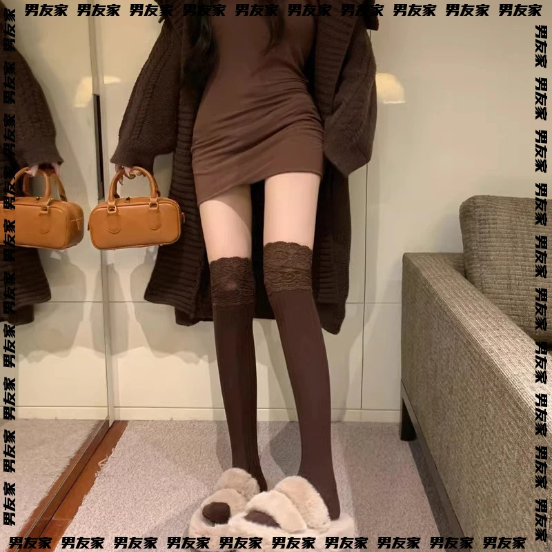 [男友家]蕾丝花边过膝袜日系大腿长筒堆堆袜女秋冬显瘦百搭长靴袜