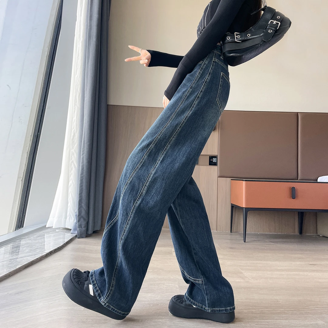 美式弯刀牛仔裤女秋冬2025爆款宽松高腰显瘦设计感镰刀香蕉阔腿裤