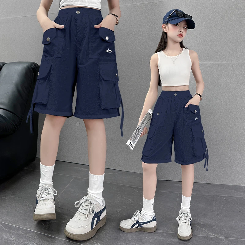 女童速干工装短裤夏季2025新款儿童韩版薄款中裤女大童夏天五分裤
