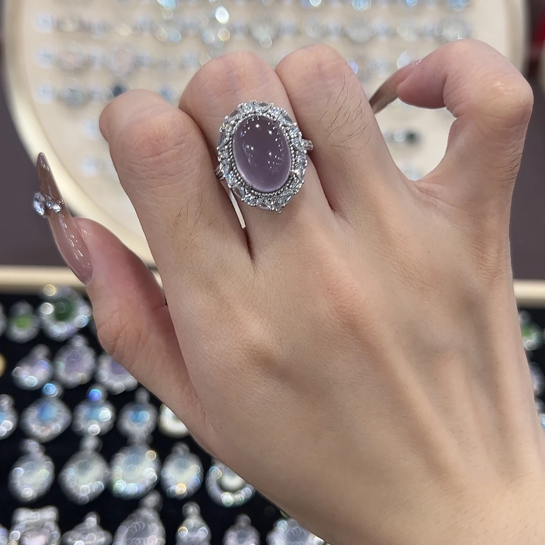 初***！蛇纹石玉银S925镶嵌戒指