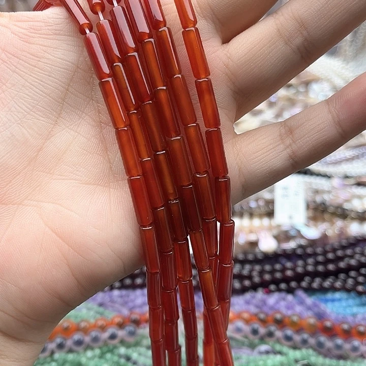 未镶嵌玛瑙/玉髓珠宝半成品一条4/13mm左右红玛瑙管珠