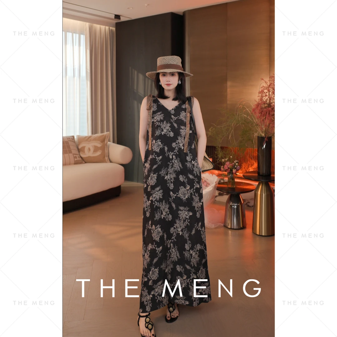 THE MENG【仙本那】优雅印花通勤显瘦吊带连衣裙#M252G0642