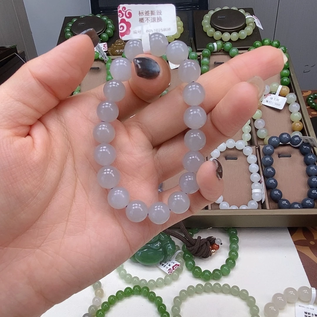 未镶嵌手串和田玉9mm浅烟紫