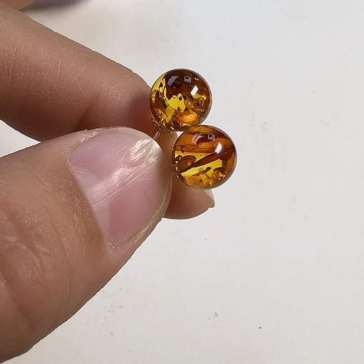 琥珀（花珀）耳饰银S925镶嵌