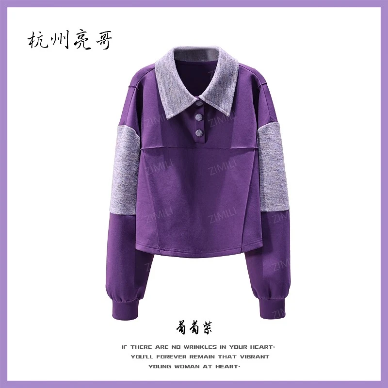 【亮哥欧货女装】冬季热暖绒加厚《葡萄紫》高定双面撞色卫衣26577-K6