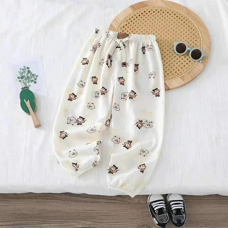 儿童薄款防蚊裤夏季男童阔腿裤女童速干休闲裤外穿宽松冰感灯笼裤