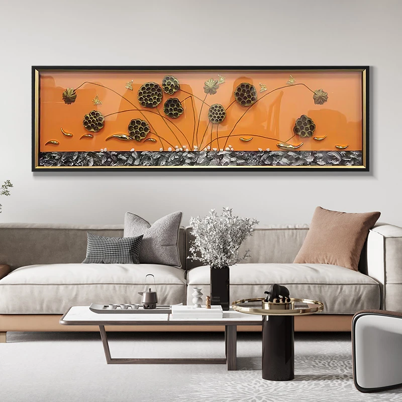 手工装饰画卧室床头高端立体实物画客厅沙发背景莲蓬50150