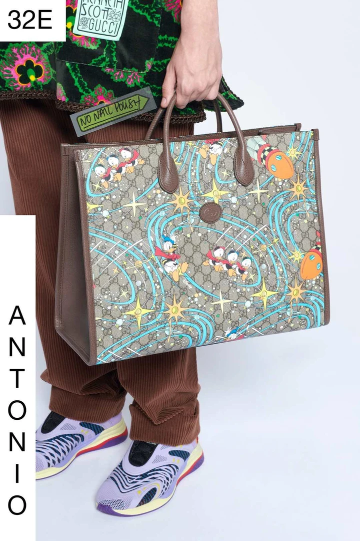 全新未使用 GUCCI/古驰 迪士尼联名 男女同款 棕色老花大号托特包