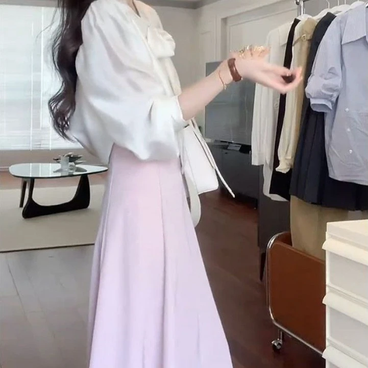 春秋新款2025高级感洋气显瘦时尚气质小香风衬衫粉色半身裙套装女