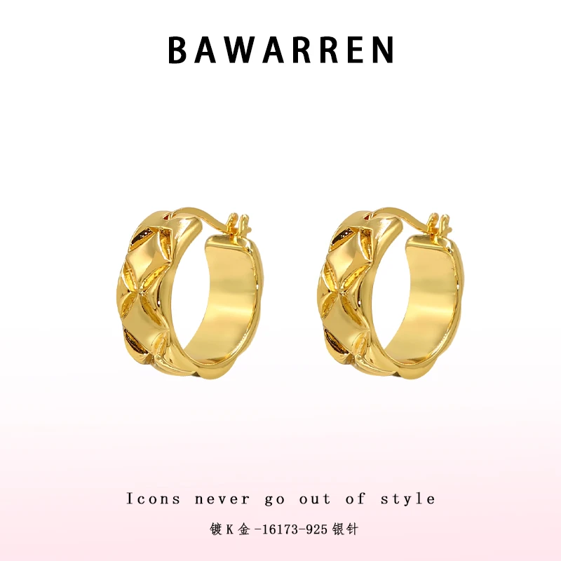 Bawarren 16173-【菱格耳扣】精致耳环轻奢