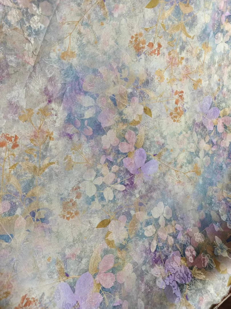 新中式花萝 叶拓紫花L-6 服装面料