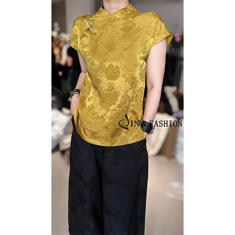 《金榜题名》夏季7678圆领盘扣马甲女装时尚国风印花无袖背心气质