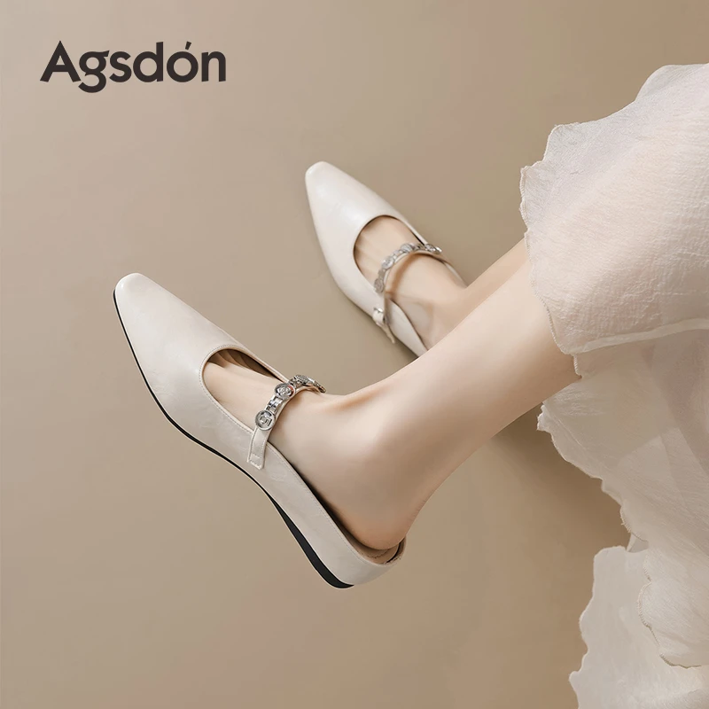 奥古狮登玛丽珍女鞋2025新款夏季法式尖头浅口单鞋软底时尚凉鞋H