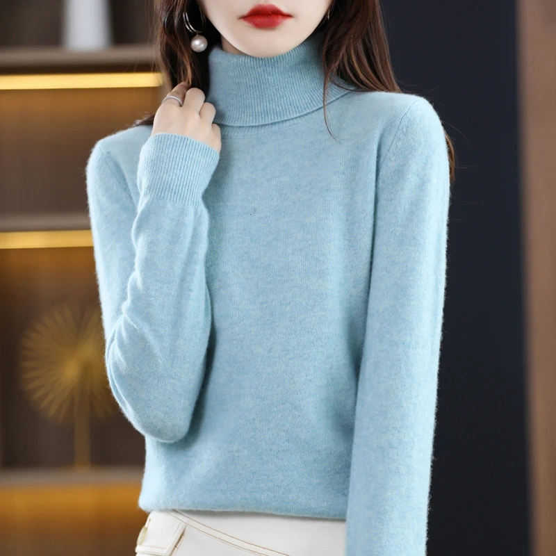 羊毛衫女100%纯羊毛秋冬新品内搭羊绒针织打底衫高翻领爆款毛衣