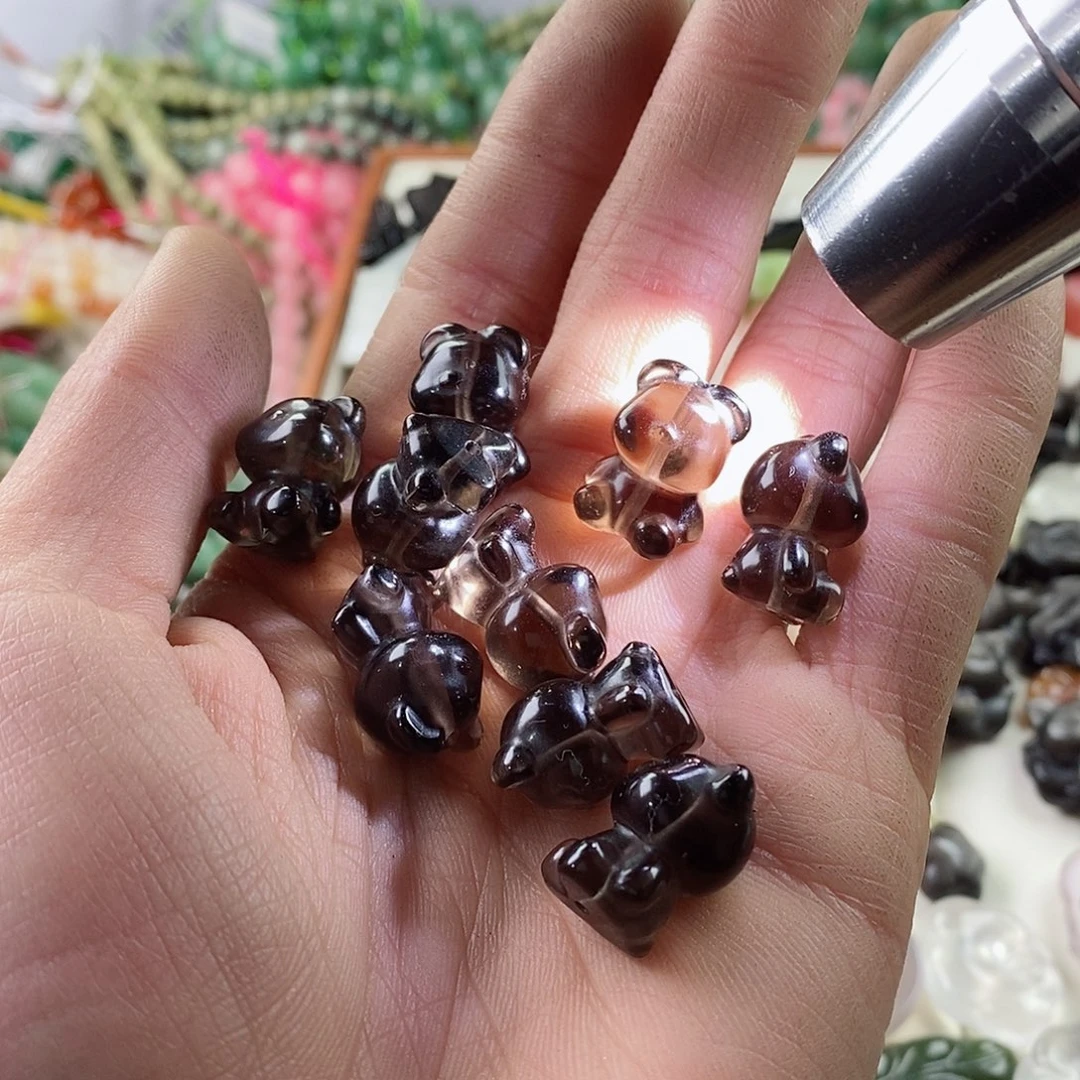 玛瑙/玉髓珠宝半成品合金一个茶晶17mm熊E278