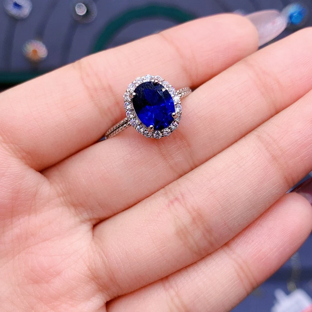 蓝宝石戒指银S925镶嵌