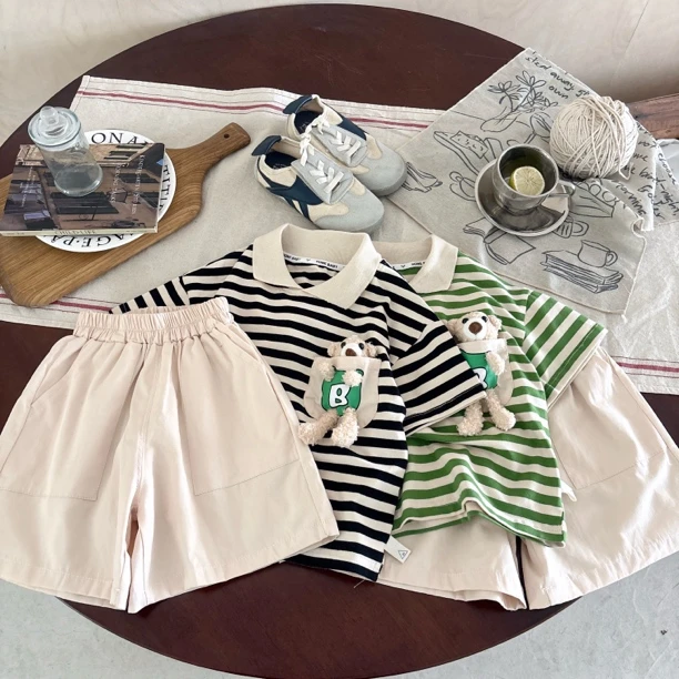 男童夏装短袖套装2025新款洋气儿童装运动Polo衫男孩夏季时髦衣服