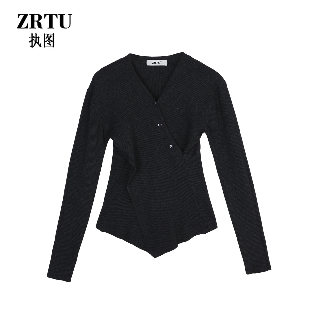 【ZRTU执图】（自播}2024新款长袖设计感针织衫百搭圆领春款薄款