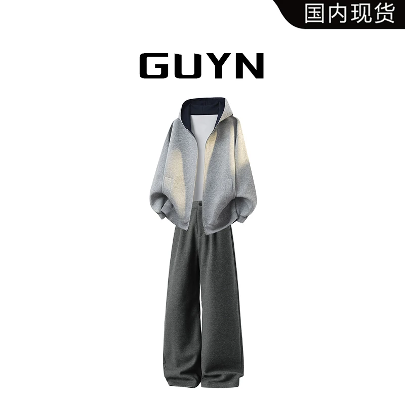 【品牌现货】GUYN开衫卫衣外套春秋季美式重磅帽衫宽松情侣连帽上衣