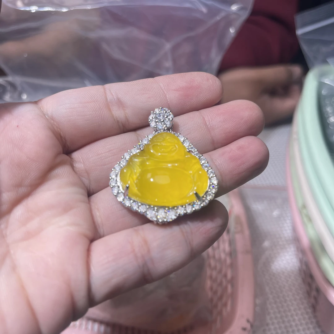 D49 鸡冠黄佛公镶嵌吊坠