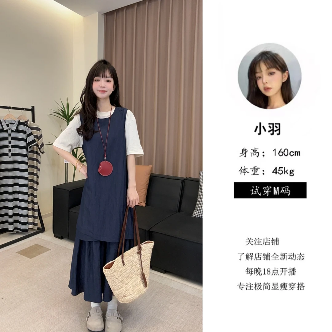 【璟衣服饰】经典圆领慵懒风宽松显瘦无袖假两件连衣裙Z1116