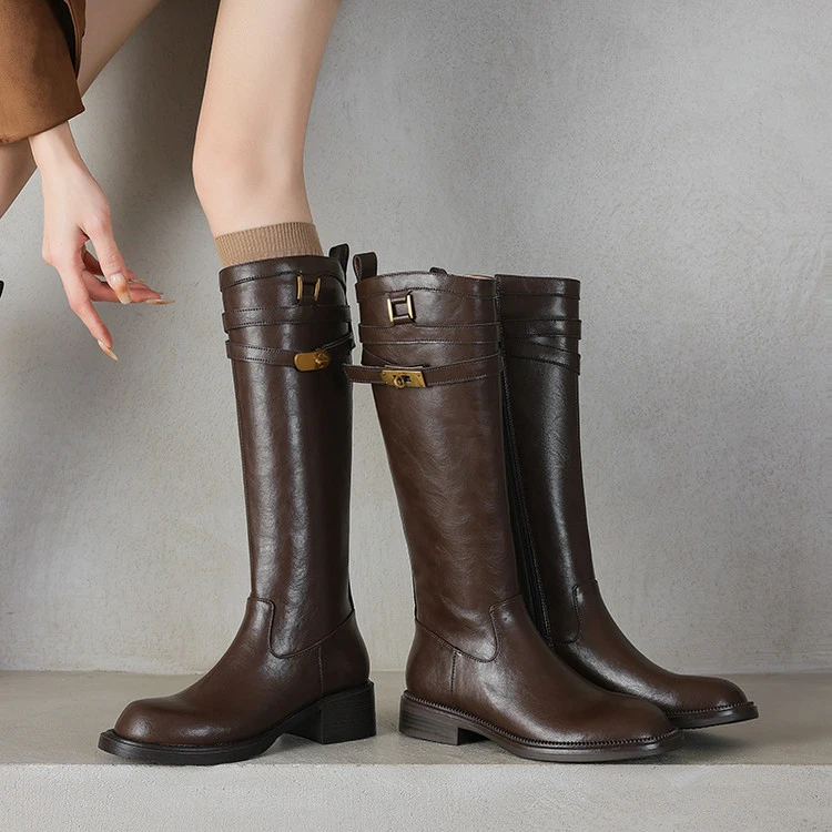 3cm 韩版气质百搭粗跟高筒骑士靴秋冬英伦风通勤休闲简约时尚长靴