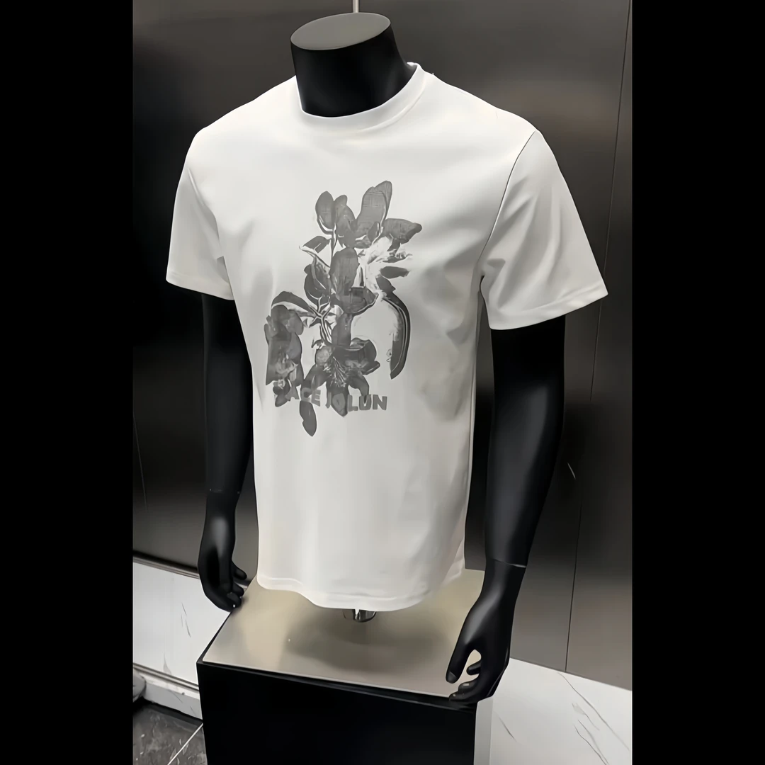 时尚男士新款潮牌短袖夏季轻奢纯棉T恤网红ns简约休闲印花上衣服