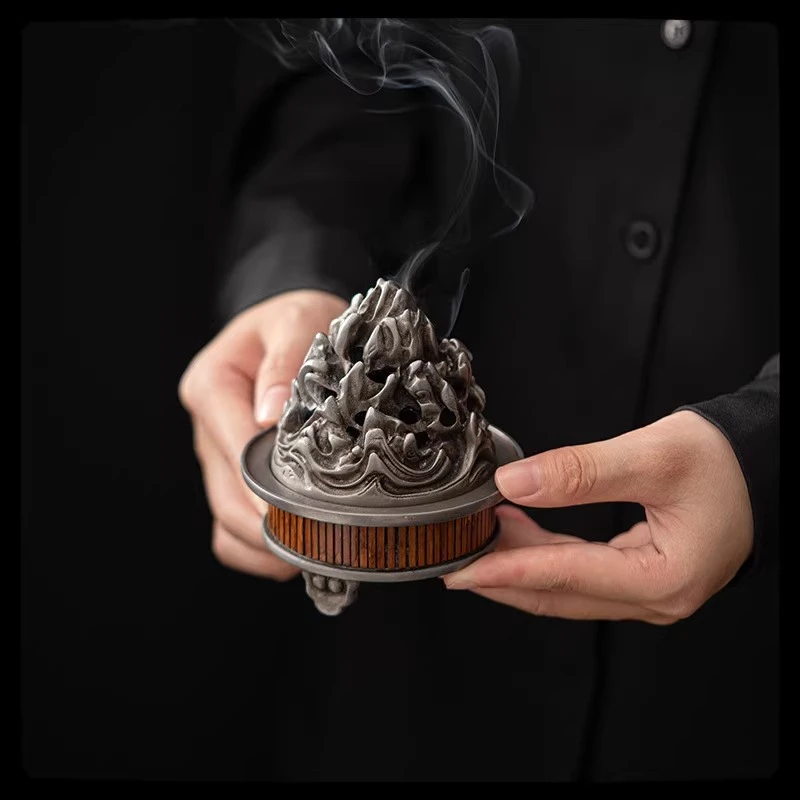 古篱熏香湘妃竹古锡香炉盘香香插底座室内沉香小香炉香道茶配件