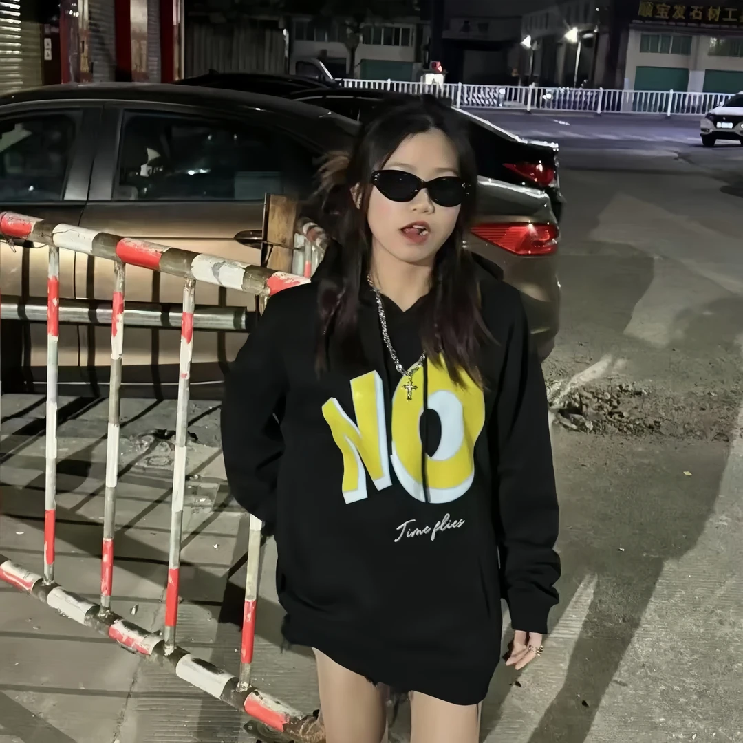 GIBOIIKAL男女同款OK环保印花长绒棉连帽卫衣透气宽松潮版时尚