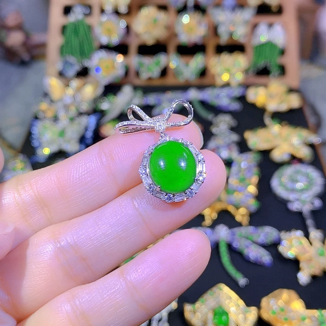 吊坠(不含链)银S925镶嵌翡翠