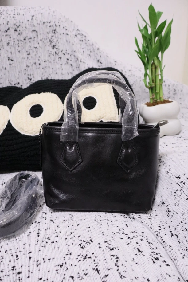 Bag Haven植鞣牛皮 全真皮耐磨拉链手提休闲慵懒风包包