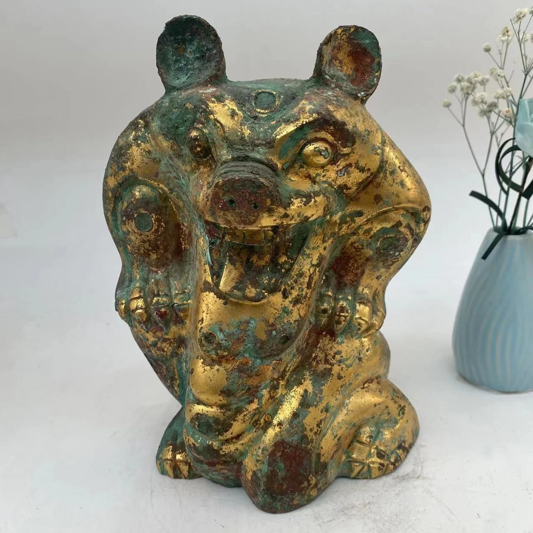 仿古鎏金熊钙化摆件