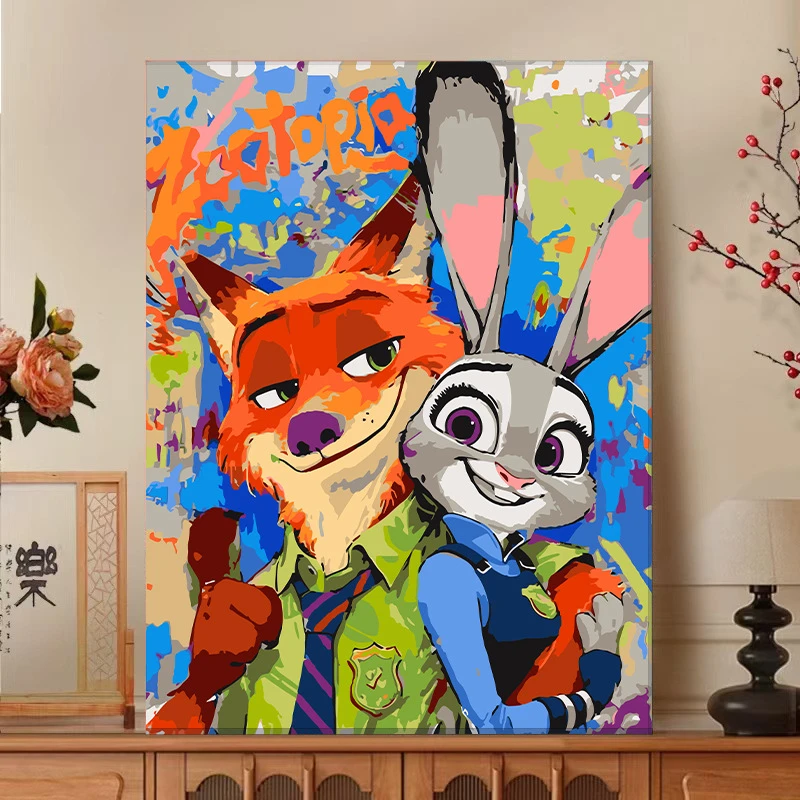 动漫DIY数字油画手绘填色卡通新款丙烯画装饰卧室儿童疯狂动物
