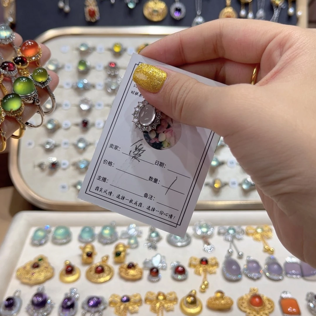 岫玉戒指银S925镶嵌爱*