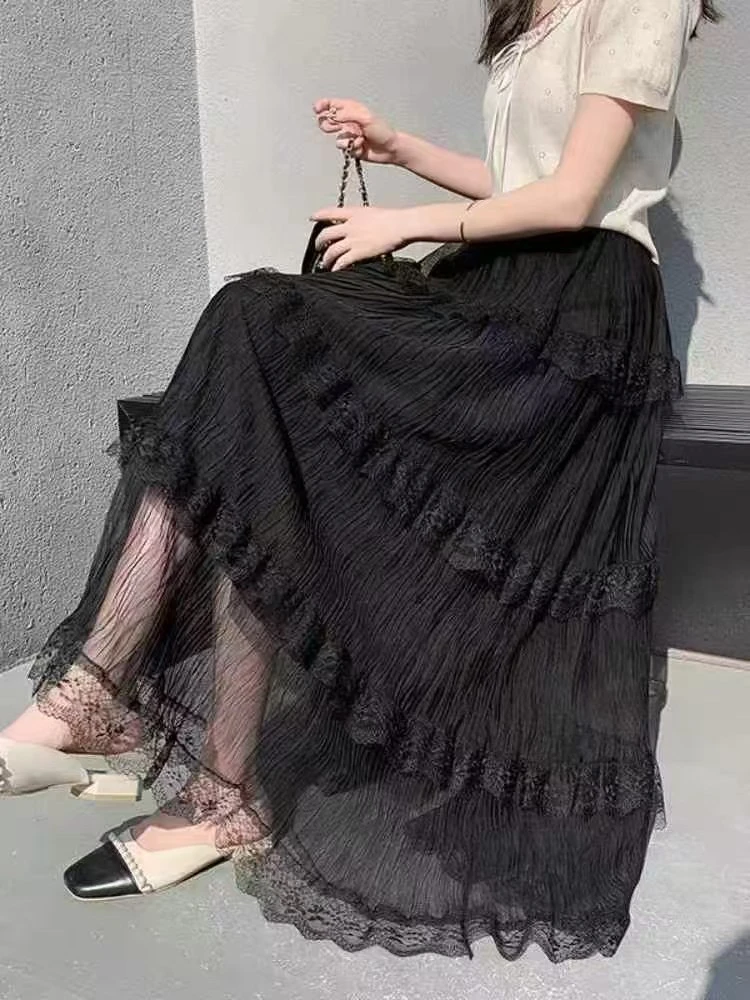 《木兮木》2025网纱蕾丝花边蛋糕裙女春夏芭蕾风半身裙a字长裙