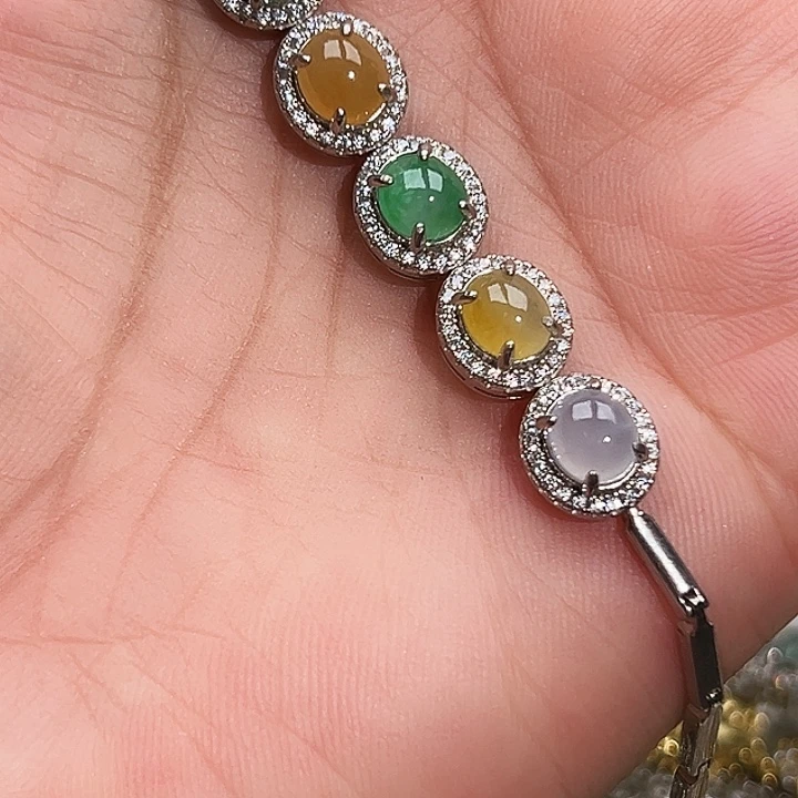 翡翠银S925镶嵌戒指缅甸天然A货翡翠手链