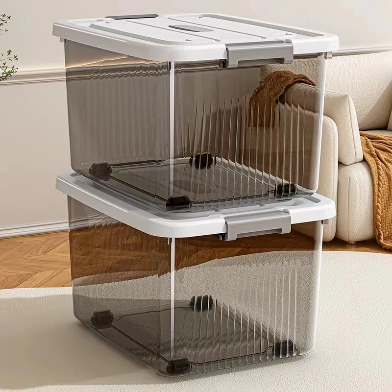 【45*33*25cm带轮二件套】透明收纳储物箱衣零食玩具饰品杂物整理箱