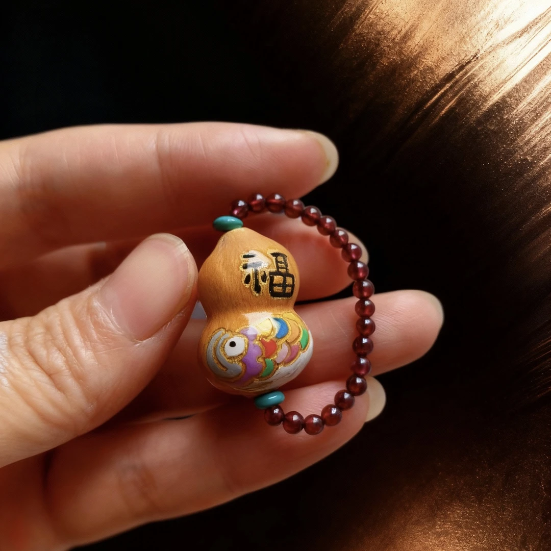 原创设计天然钱袋葫芦雕刻锦鲤福字戒指