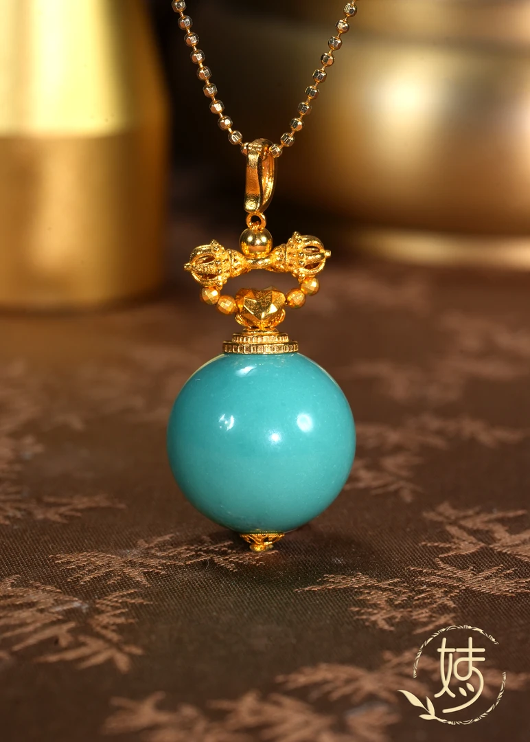 【婧婧精选】18K金绿松石圆珠吊坠不含链  轻奢款 多样性发其一