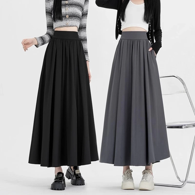 耶古高腰西装半身裙女春秋2025新款大摆高腰显瘦高个子垂感长裙子
