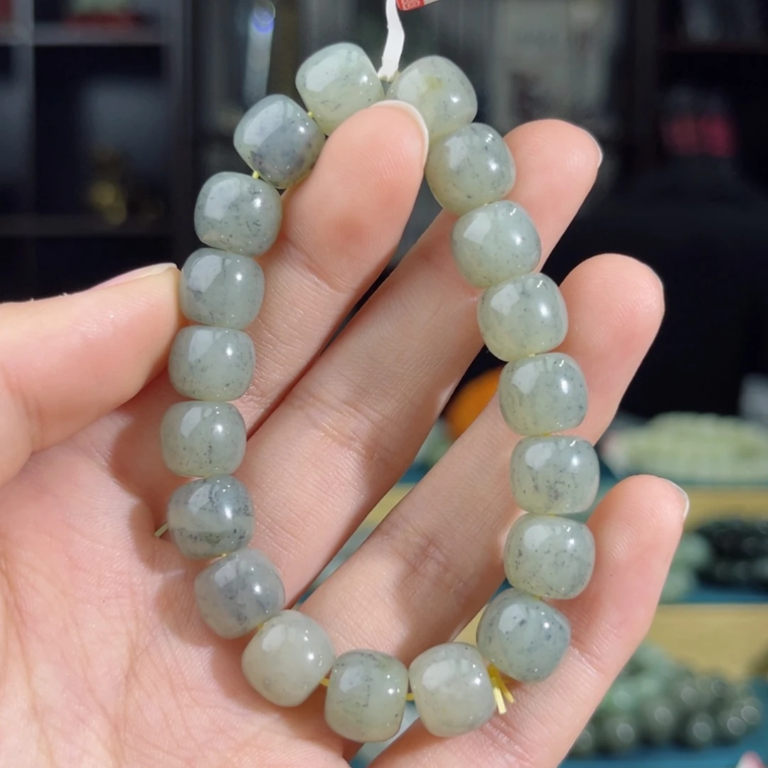 和田玉手链未镶嵌手串纯天然新疆点墨青花10mm