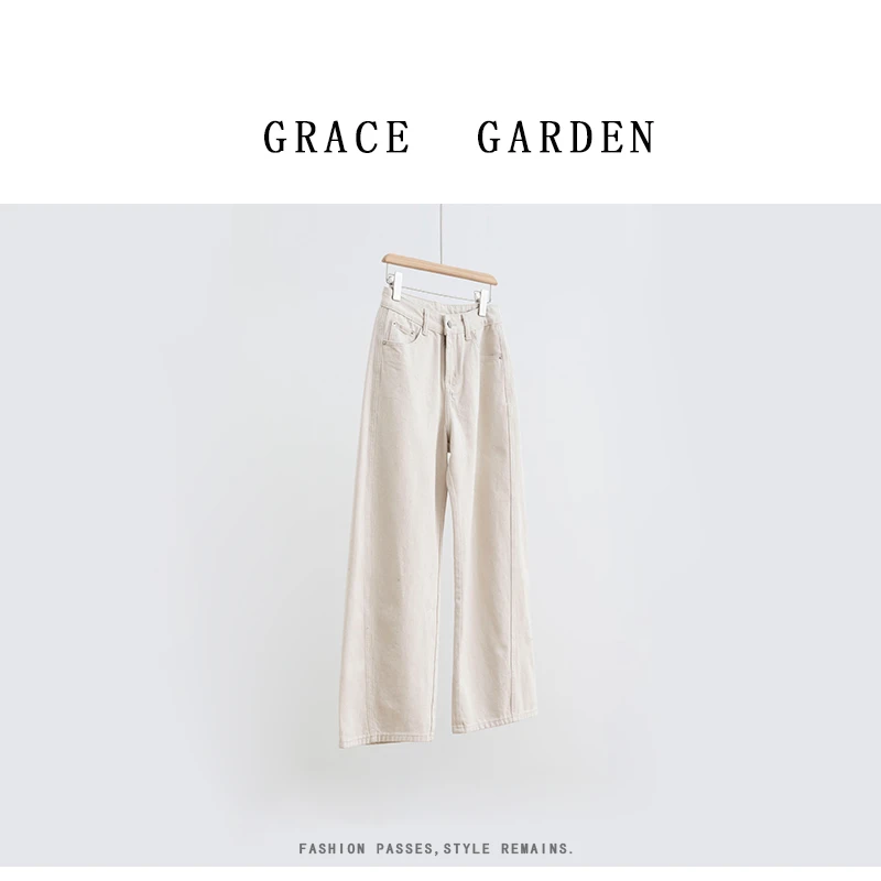 GRACE GARDEN【扭缝白牛！2025春】宽松剪裁阔腿牛仔裤NZK5A1608