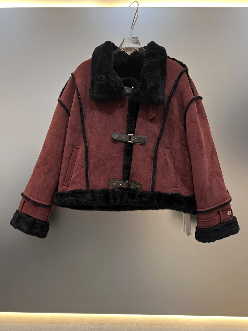 静姐【暖阳落日】冬季保暖一体翻领圈圈毛短外套251111